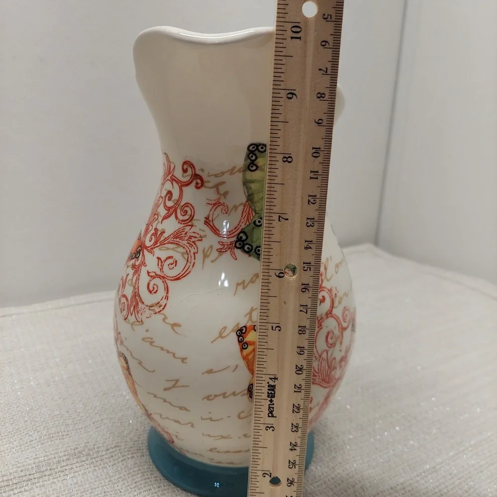 Cracker Barrel Butterfly Ceramic Pitcher French Country Script Decor 10